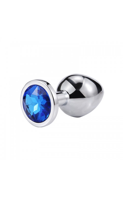Metal Anal Plug Blue Rhinestone - Medium