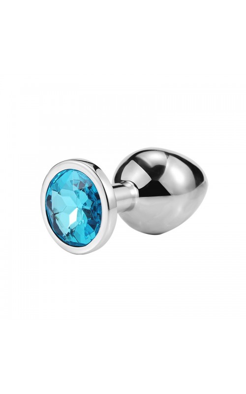 Metal Anal Plug Aqua Blue Rhinestone- Medium
