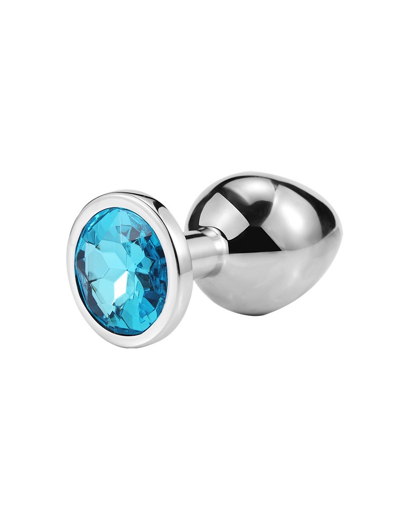 Metal Anal Plug Aqua Blue Rhinestone- Medium