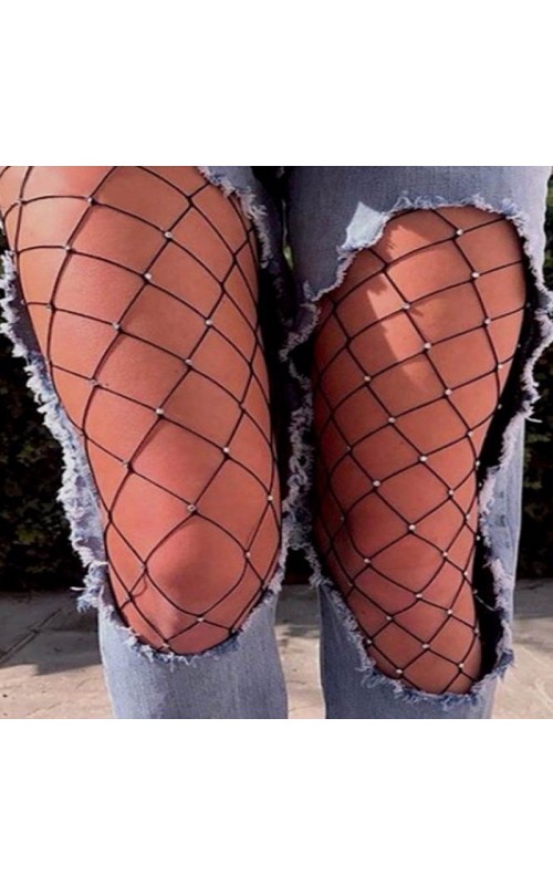 Ophelia's Dream Lingerie - Fashion Black Sparkle Fishnet Pantyhose 