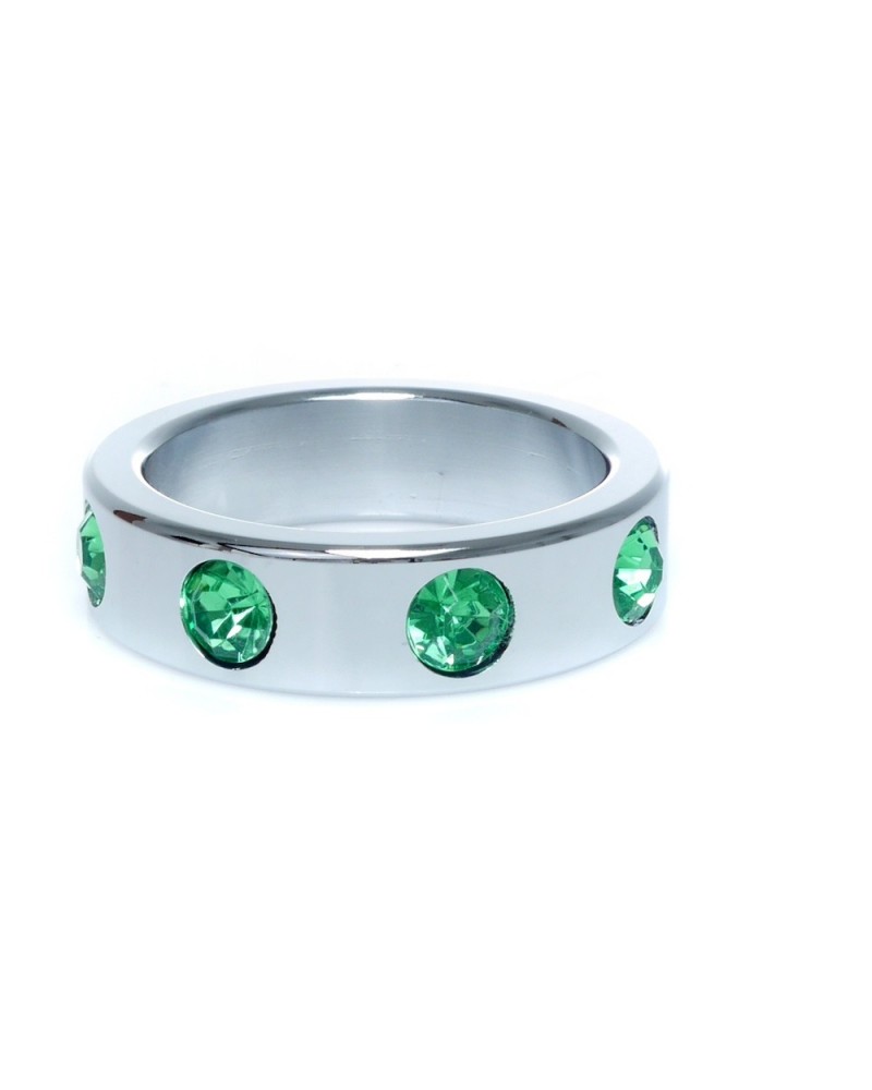 Metal Cock Ring with Green Diamonds Large