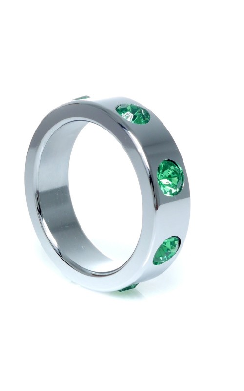 Metal Cock Ring with Green Diamonds Large
