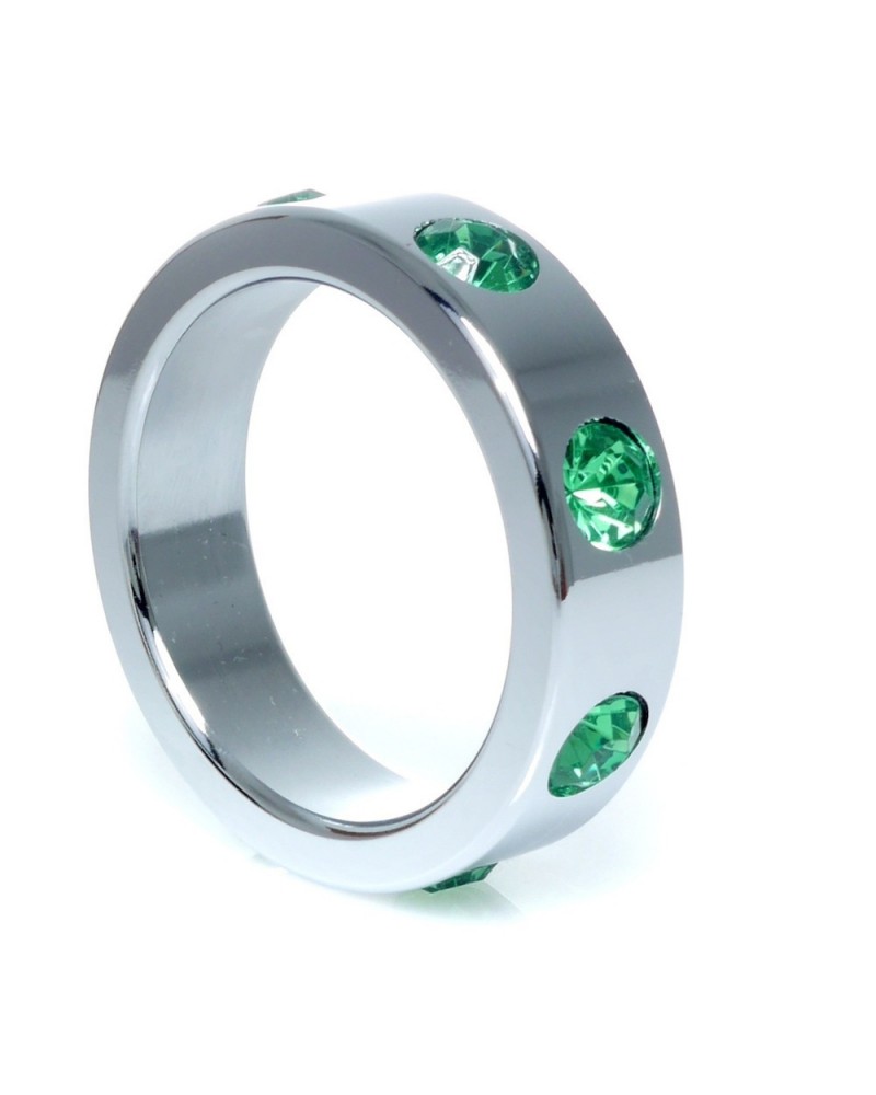 Metal Cock Ring with Green Diamonds Large