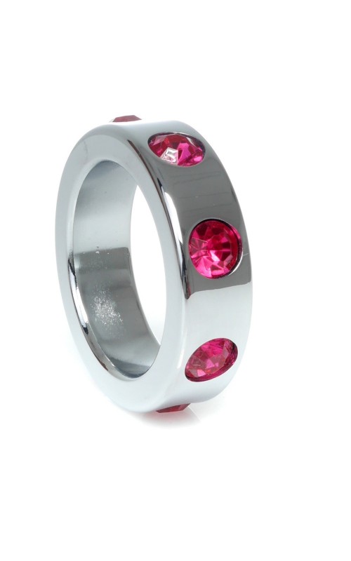 Metal Cock Ring with Pink Diamonds Medium