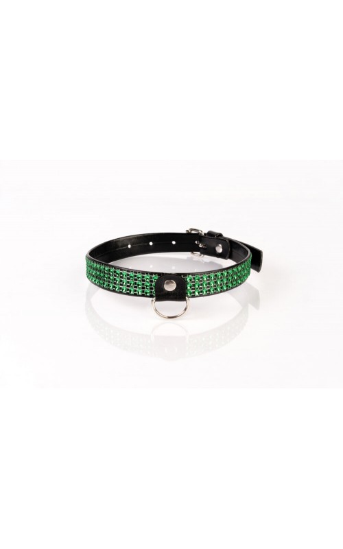 Kinkster – Vegan Leather – Handmade – Collar 2 green crystals