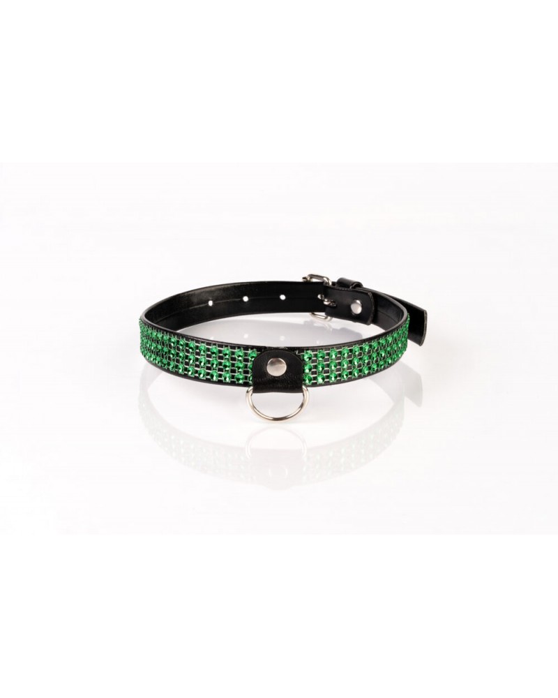 Kinkster – Vegan Leather – Handmade – Collar 2 green crystals