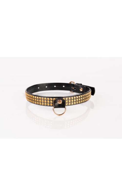 Kinkster – Vegan Leather – Handmade – Collar 2 gold crystals