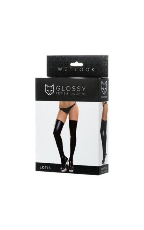 Glossy Shiny Wetlook stockings LOTIS – black