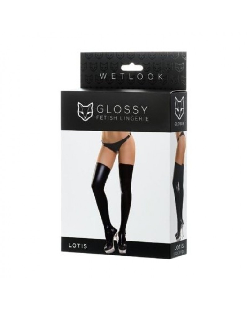 Glossy Shiny Wetlook stockings LOTIS – black
