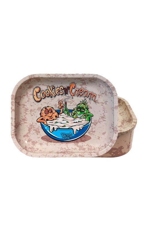 Best Buds Tin Box Rolling Tray with Storage Cookies 'n' Cream