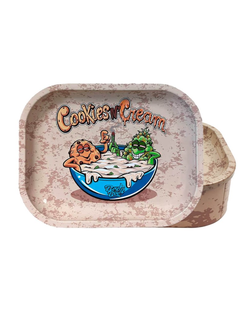 Best Buds Tin Box Rolling Tray with Storage Cookies 'n' Cream