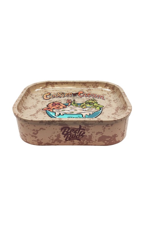 Best Buds Tin Box Rolling Tray with Storage Cookies 'n' Cream