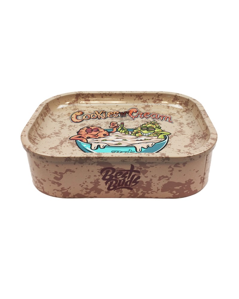 Best Buds Tin Box Rolling Tray with Storage Cookies 'n' Cream