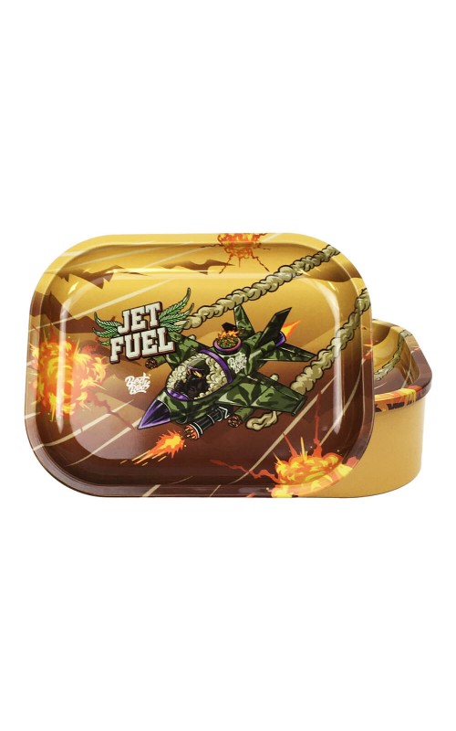 Best Buds Tin Box Rolling Tray with Storage Jet Fuel
