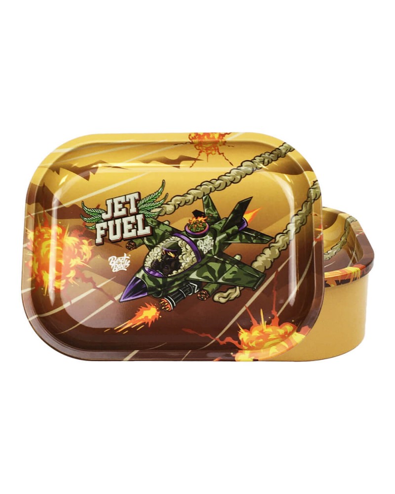 Best Buds Tin Box Rolling Tray with Storage Jet Fuel