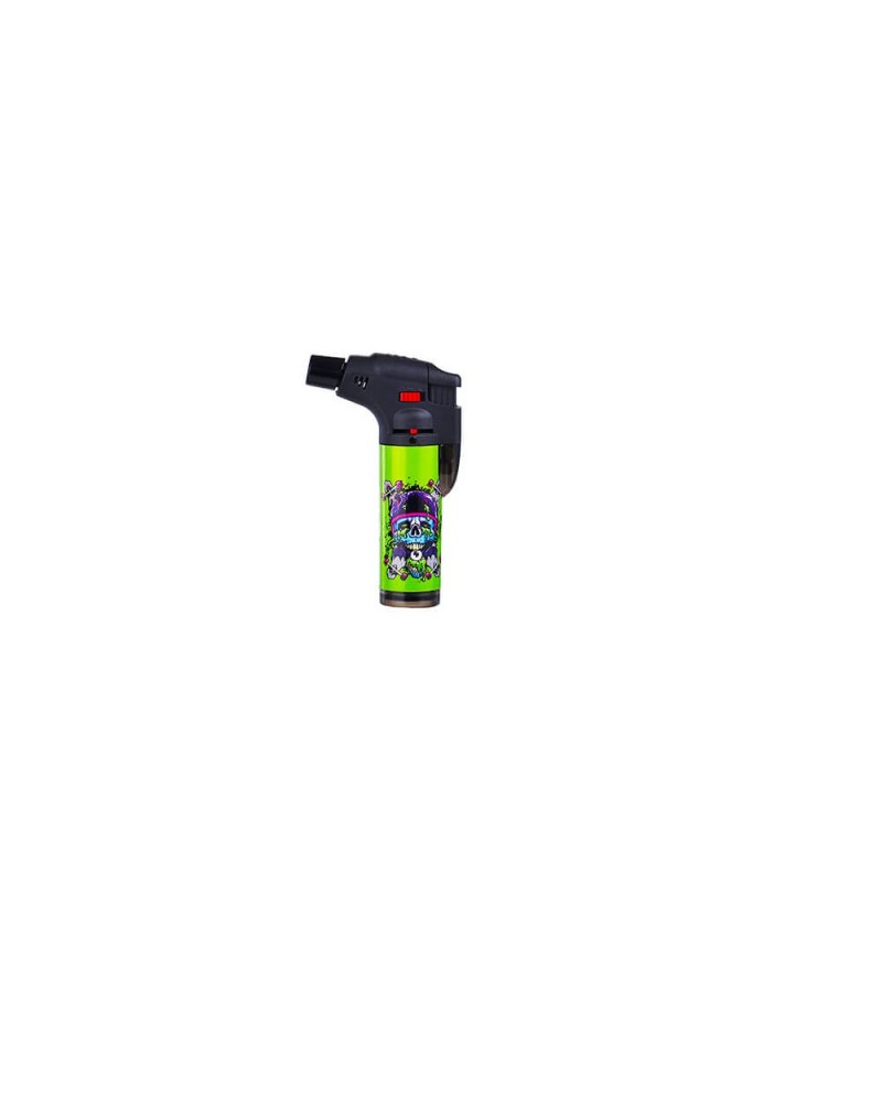 Prof Crazy Skulls Windproof Blue Flame Lighter - Green