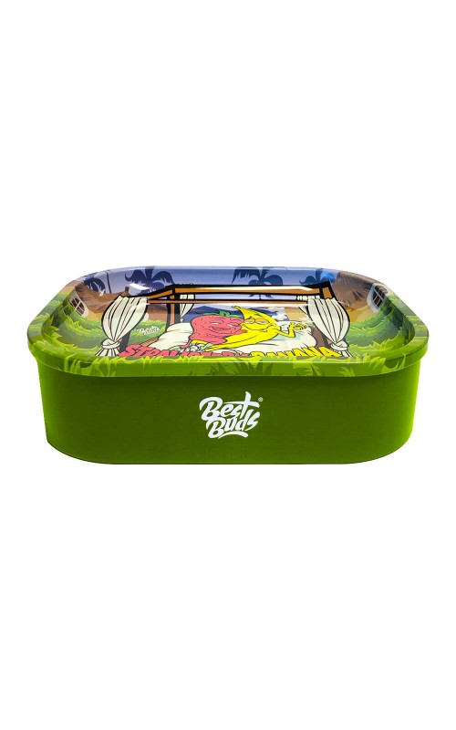 Best Buds Tin Box Rolling Tray with Storage Strawberry Banana