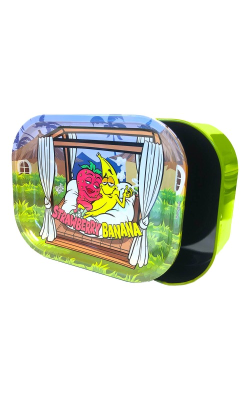 Best Buds Tin Box Rolling Tray with Storage Strawberry Banana