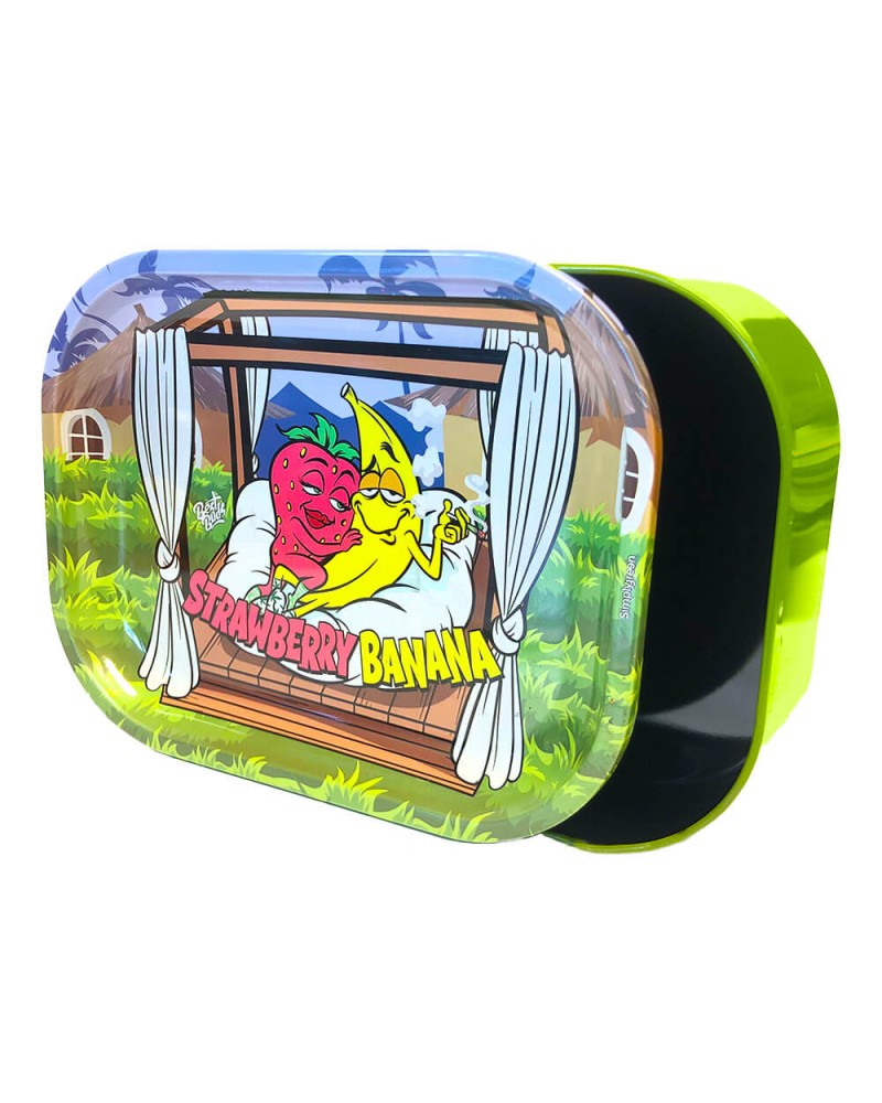 Best Buds Tin Box Rolling Tray with Storage Strawberry Banana