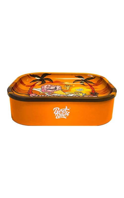 Best Buds Tin Box Rolling Tray with Storage Sunset Sherbet