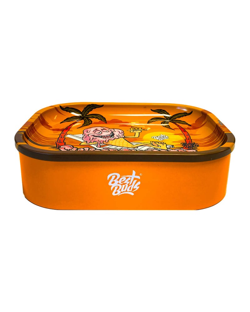 Best Buds Tin Box Rolling Tray with Storage Sunset Sherbet