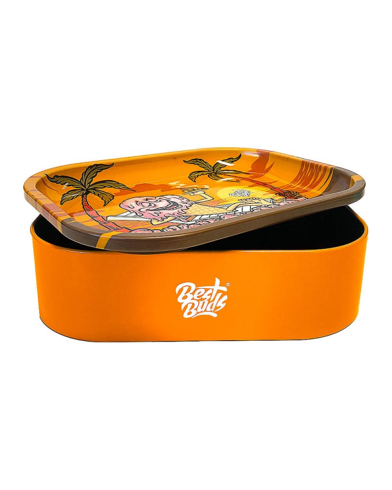 Best Buds Tin Box Rolling Tray with Storage Sunset Sherbet