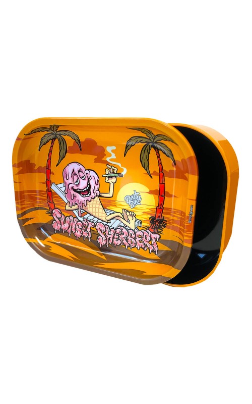 Best Buds Tin Box Rolling Tray with Storage Sunset Sherbet