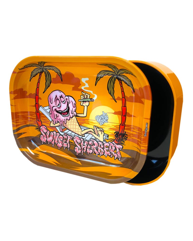 Best Buds Tin Box Rolling Tray with Storage Sunset Sherbet