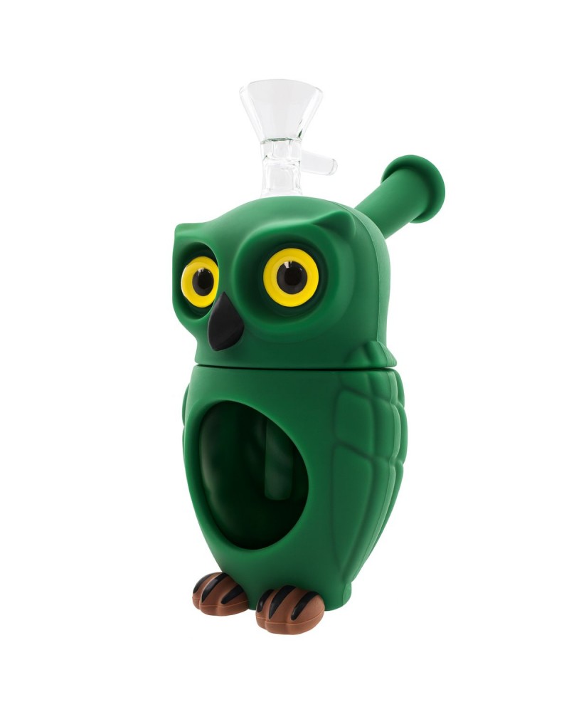 Owl Glass-Silicone Bong 16cm Green