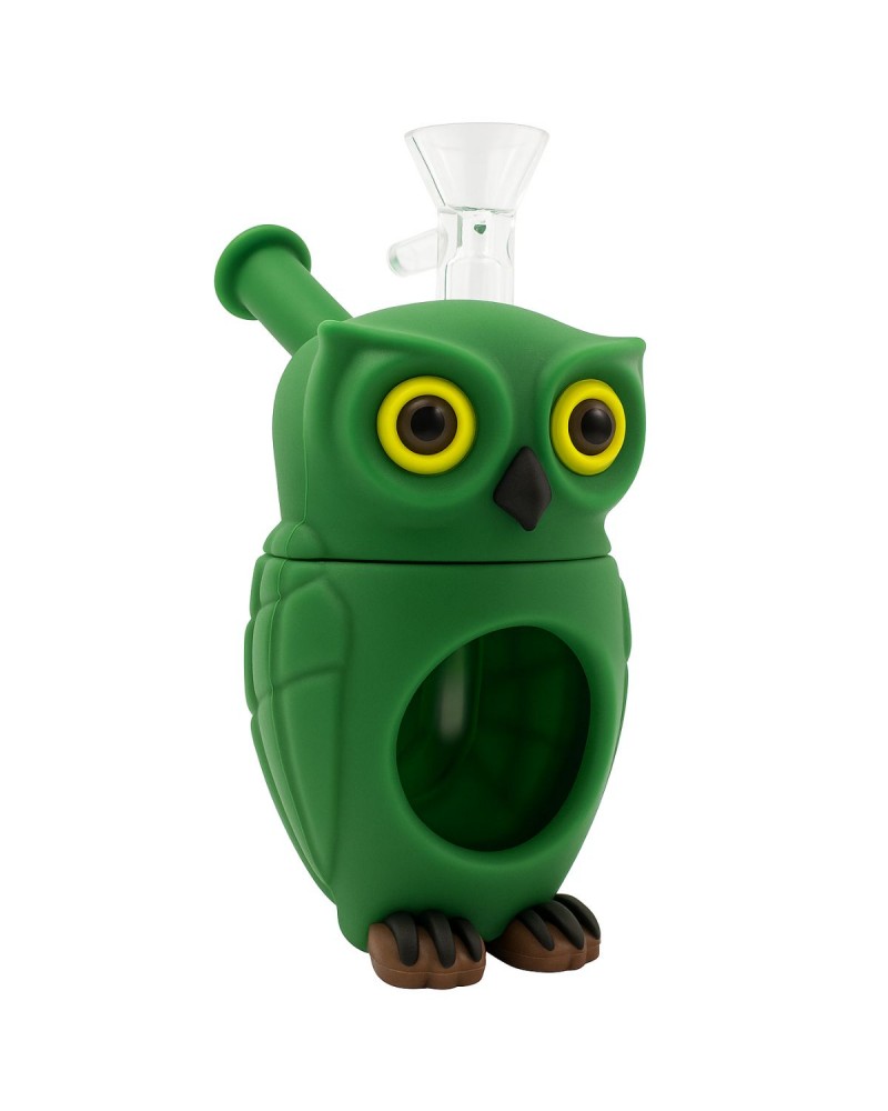 Owl Glass-Silicone Bong 16cm Green