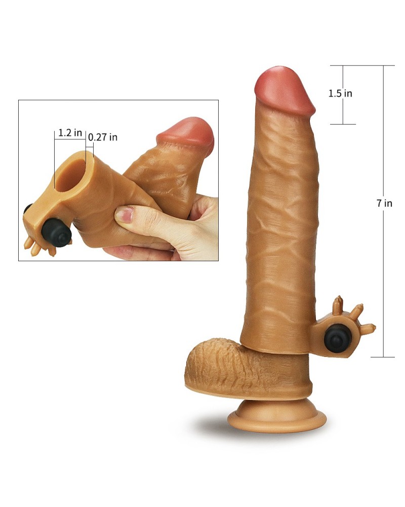 Lovetoy- Add 1.5" Vibrating Silicone Extender Brown
