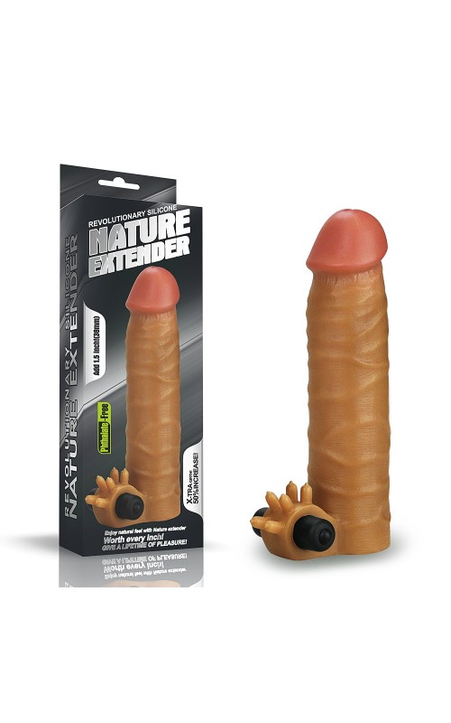Lovetoy- Add 1.5" Vibrating Silicone Extender Brown