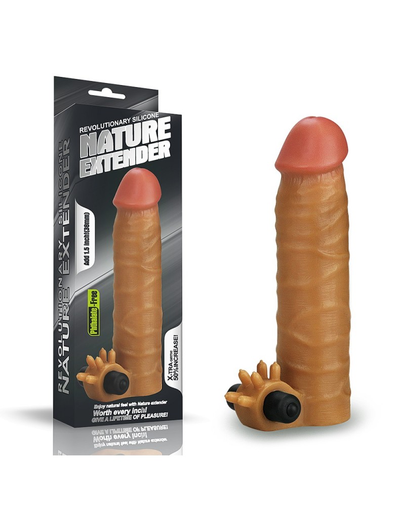 Lovetoy- Add 1.5" Vibrating Silicone Extender Brown