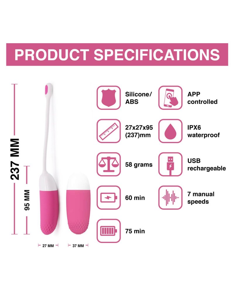 Vini App-Controlled Vibrating Egg - Pink/White