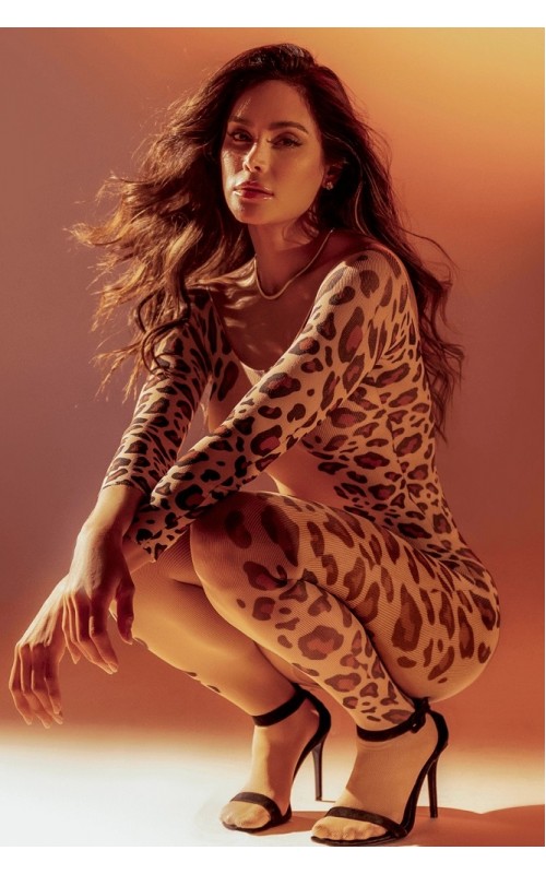 Mapalé- Long-Sleeve Leopard Mesh Jumpsuit