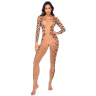 Mapalé- Long-Sleeve Leopard Mesh Jumpsuit