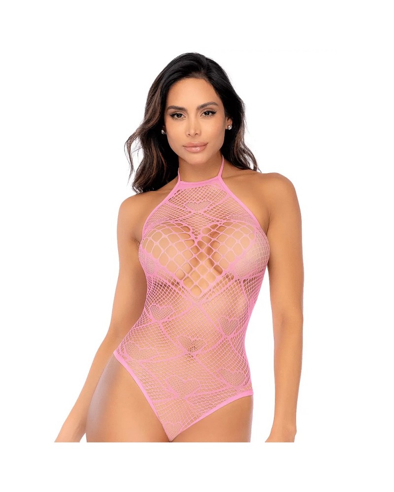 Mapalé- Pink Mesh Bodysuit with Heart Pattern Mapalé- Pink Mesh Bodysuit with Heart Pattern