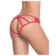 Red Open-Crotch Panties with Cage-Style Embellishments