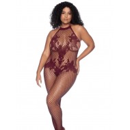 Mapalé- Plus Size Cherry-Colored Fishnet Bodysuit