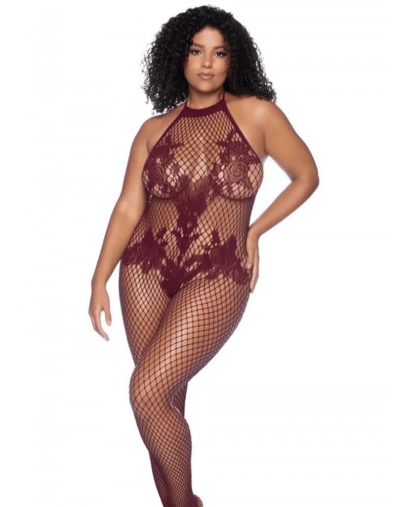 Mapalé- Plus Size Cherry-Colored Fishnet Bodysuit Mapalé- Plus Size Cherry-Colored Fishnet Bodysuit
