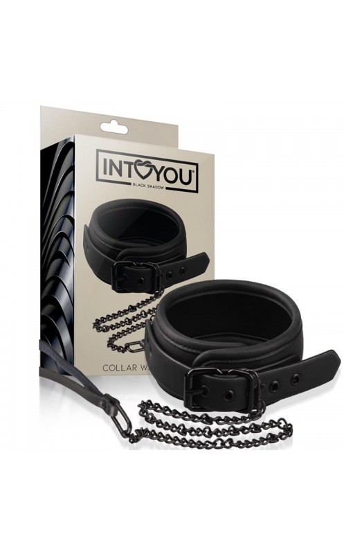 INTOYOU  BLACK SHADOW- Collar with Leash Vegan Leather	