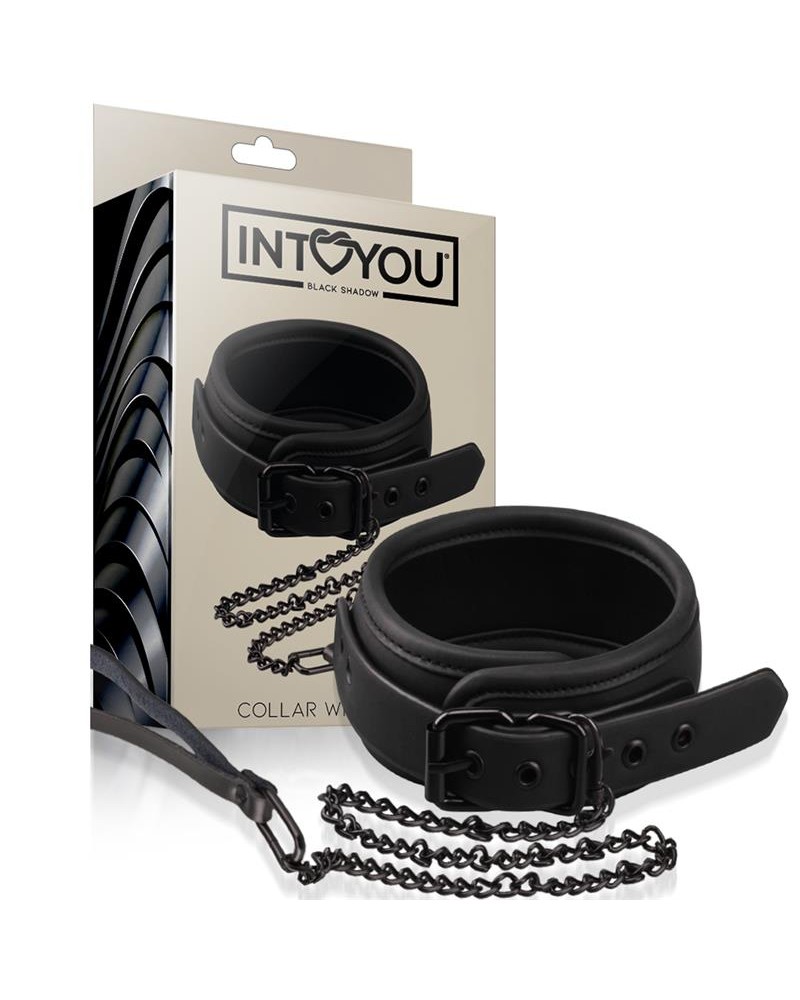 INTOYOU BLACK SHADOW- Collar with Leash Vegan Leather INTOYOU BLACK SHADOW- Collar with Leash Vegan Leather
