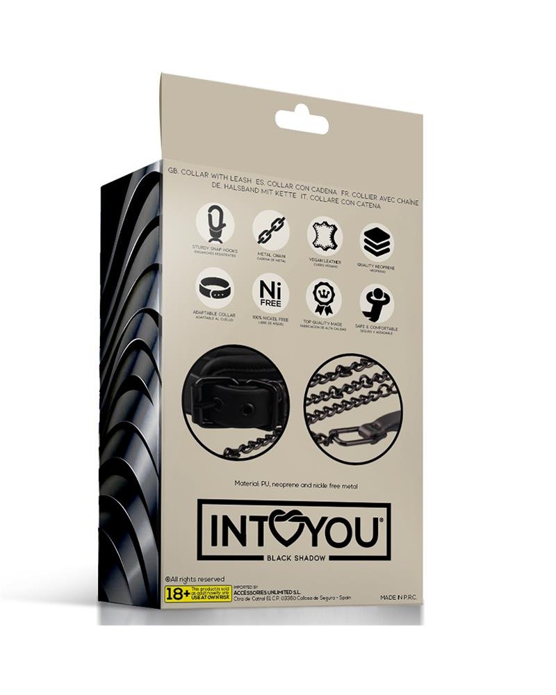 INTOYOU BLACK SHADOW- Collar with Leash Vegan Leather INTOYOU BLACK SHADOW- Collar with Leash Vegan Leather