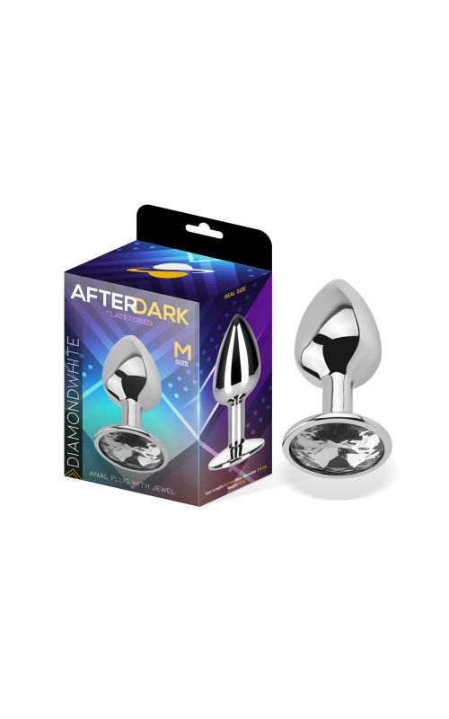 Butt Plug with Jewel Diamond White Size M Aluminium
