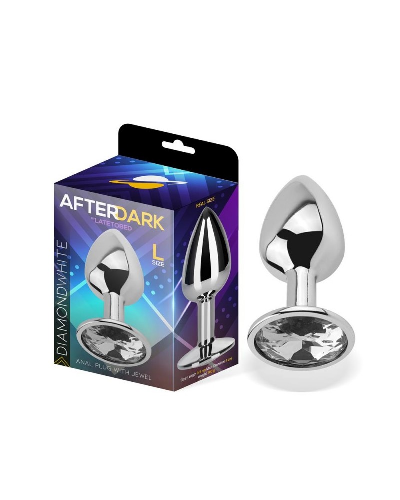 Butt Plug with Jewel White Diamond White Size L Aluminium
