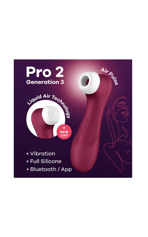 SATISFYER Pro 2 Gene 3 Liquid Air Technology Suction and Vibration App Connect Wine Red