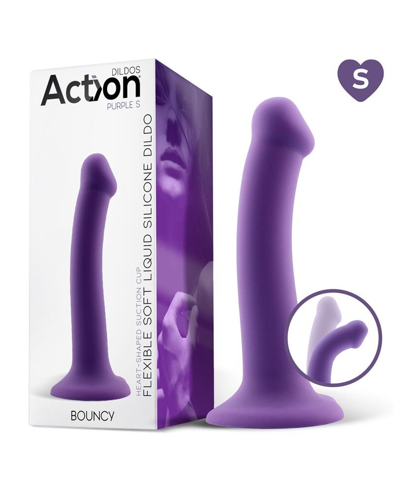 Action- Bouncy Liquid Silicone Dildo Hiper Flexible 6.5" - 16.5 cm Size S Purple