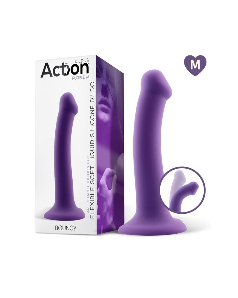 Action- Bouncy Liquid Silicone Dildo Hiper Flexible 7" - 18 cm Size M Purple