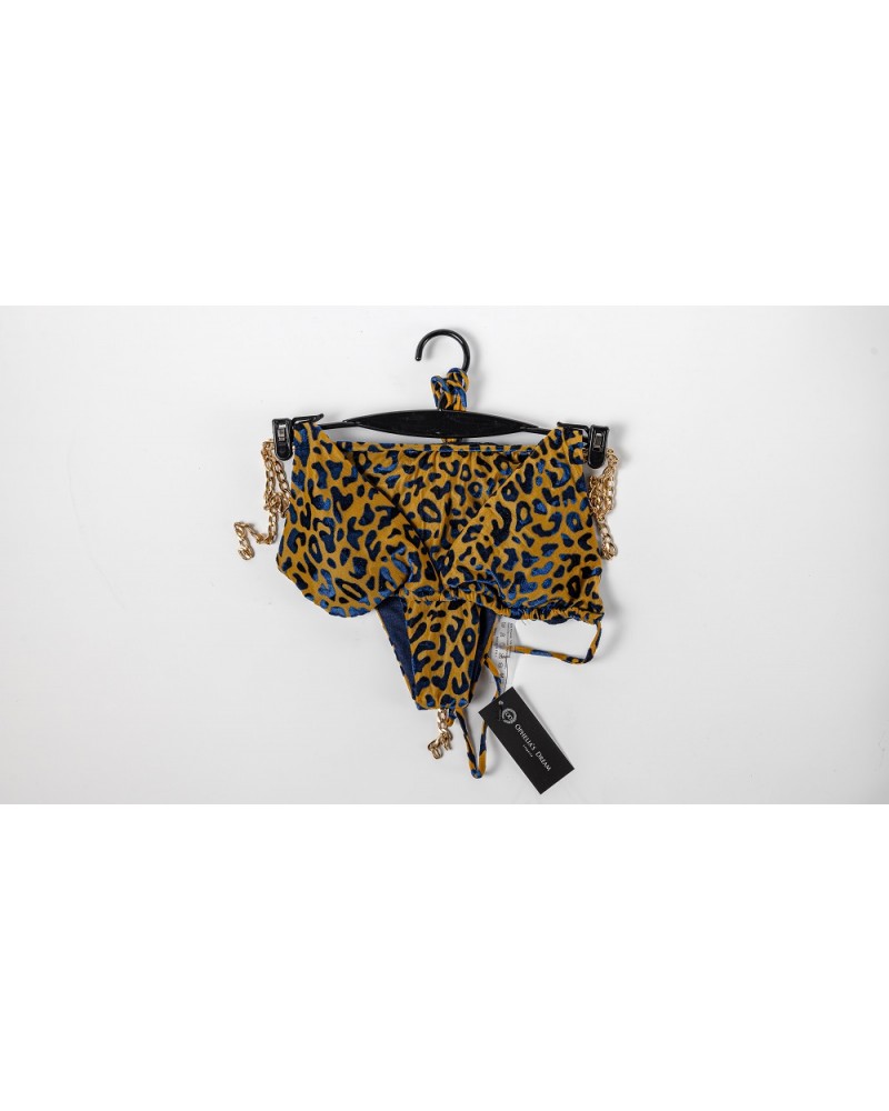 Ophelia's Dream Lingerie- Leopard Bikini Set Blue/Mustard