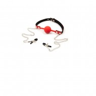 Ophelia's Dream Toys - Ball Gag with Nipple Clamps